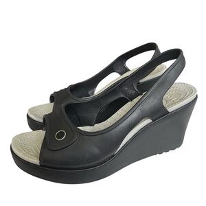 CROCS Havana Black and Cream Wedge Women Sandals Sz 7